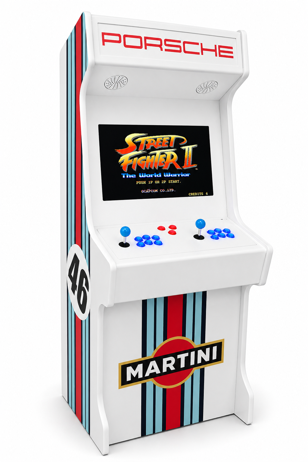 Borne arcade aux couleurs Porsche Martini Racing